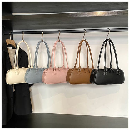 Faux Leather Plain Shoulder Bag