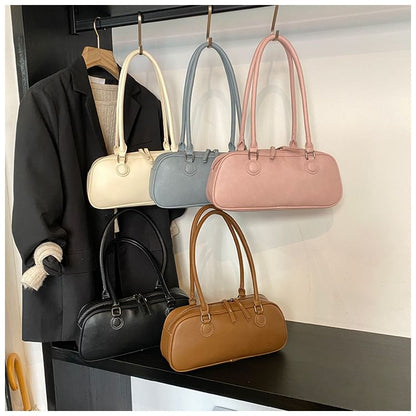 Faux Leather Plain Shoulder Bag