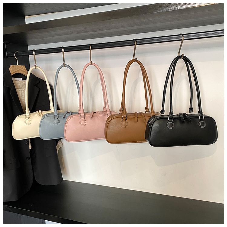 Faux Leather Plain Shoulder Bag