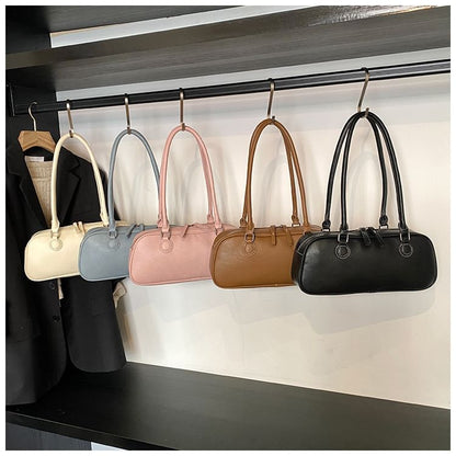 Faux Leather Plain Shoulder Bag