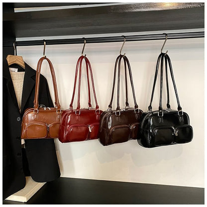 Faux Leather Plain Bowler Bag