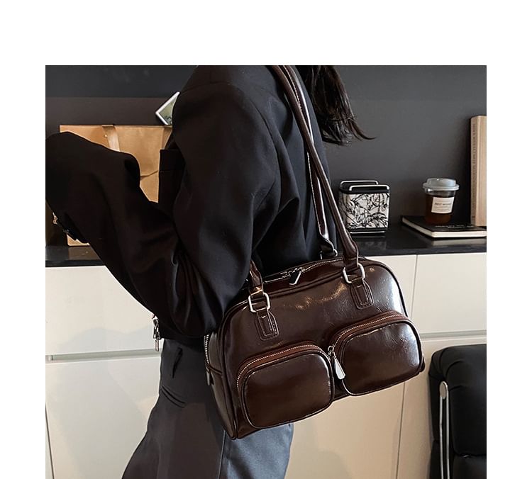 Faux Leather Plain Bowler Bag