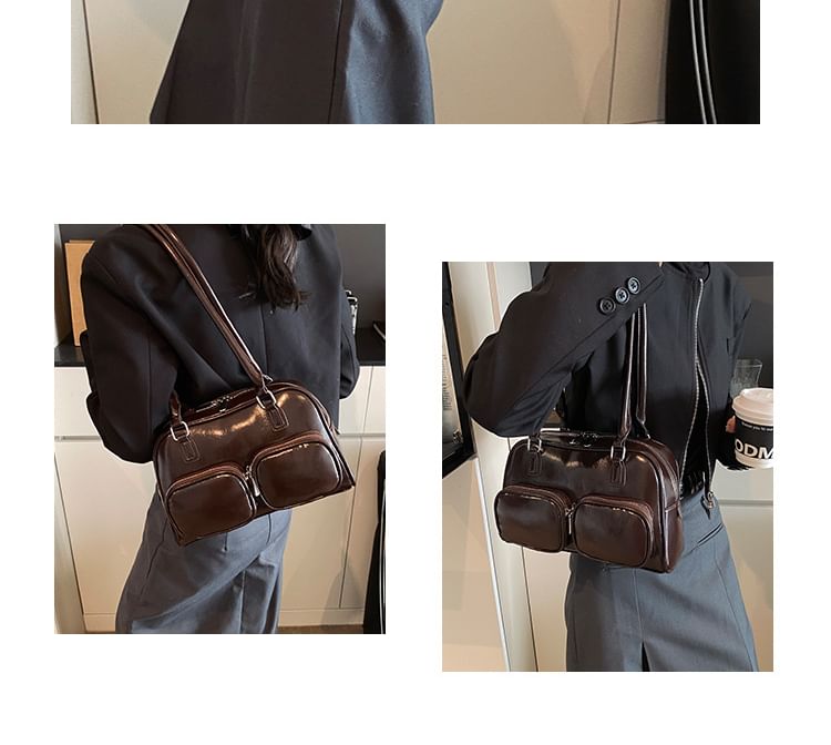Faux Leather Plain Bowler Bag