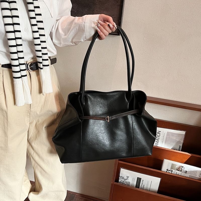Faux Leather Plain Tote Bag