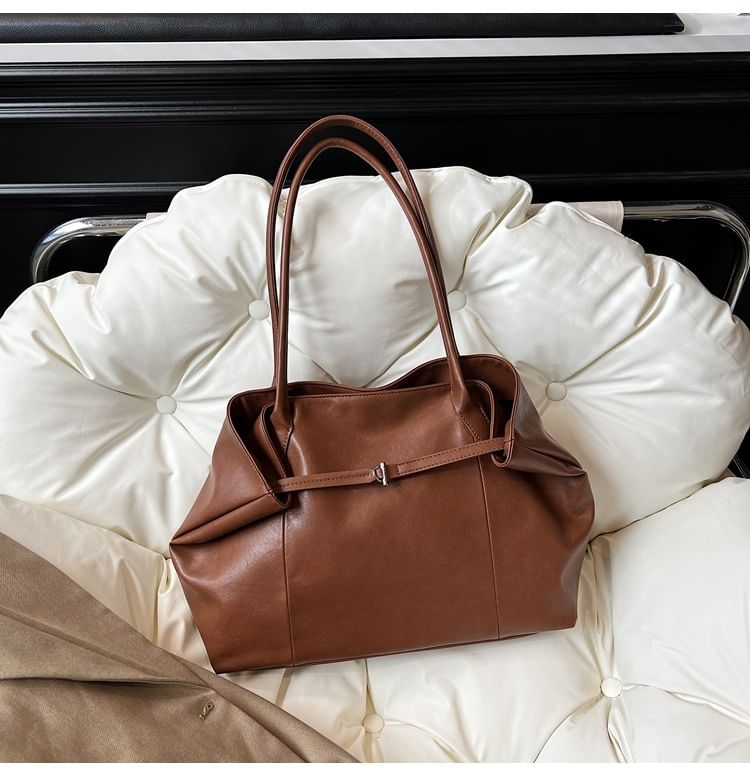 Faux Leather Plain Tote Bag