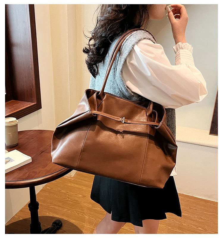 Faux Leather Plain Tote Bag
