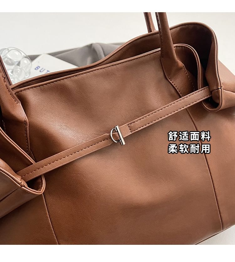 Faux Leather Plain Tote Bag