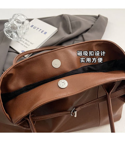 Faux Leather Plain Tote Bag