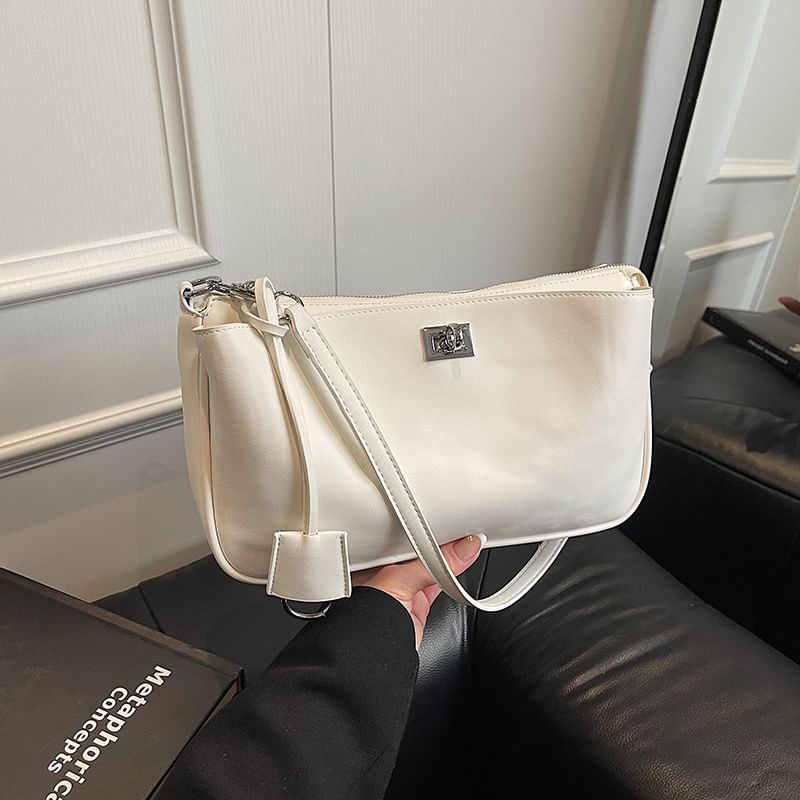 Faux Leather Twist Lock Crossbody Bag