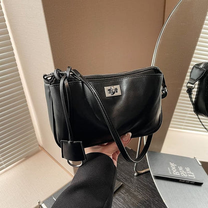 Faux Leather Twist Lock Crossbody Bag