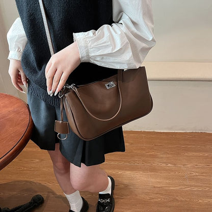 Faux Leather Twist Lock Crossbody Bag