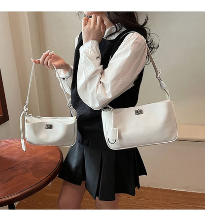 Faux Leather Twist Lock Crossbody Bag