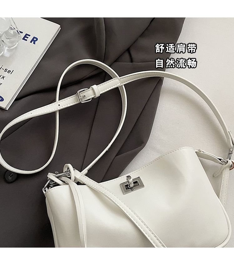 Faux Leather Twist Lock Crossbody Bag