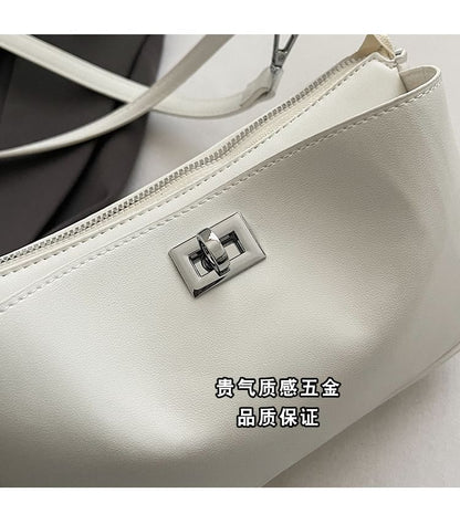 Faux Leather Twist Lock Crossbody Bag