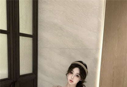 Plain Camisole Top / Elbow-Sleeve Mini Sheath Dress