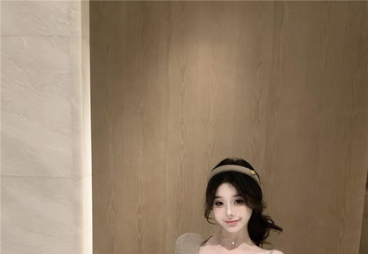 Plain Camisole Top / Elbow-Sleeve Mini Sheath Dress