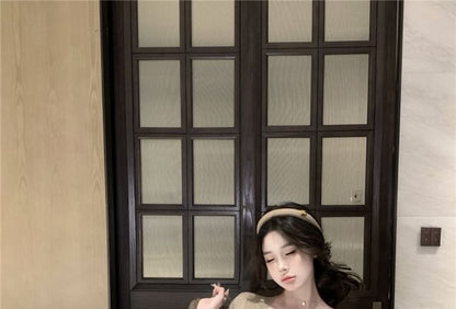 Plain Camisole Top / Elbow-Sleeve Mini Sheath Dress