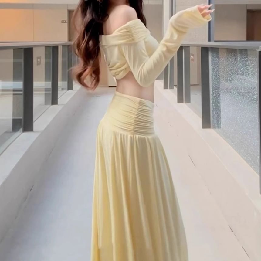 Off-Shoulder Crop Top & Gathered Maxi A-Line Skirt Set