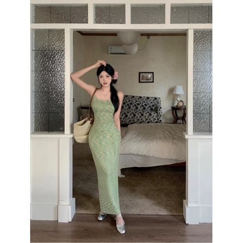 Melange Knit Camisole Top / High Rise Maxi Pencil Skirt