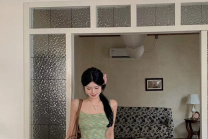 Melange Knit Camisole Top / High Rise Maxi Pencil Skirt