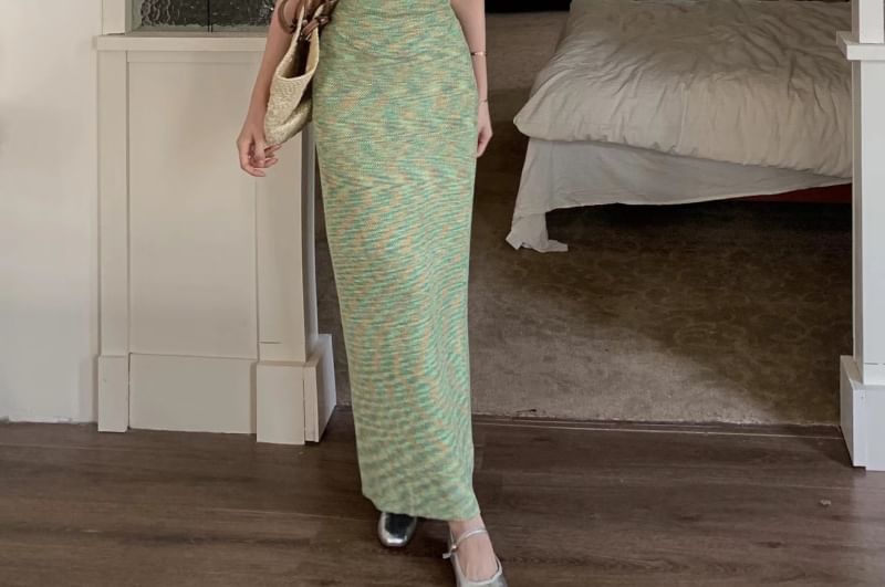 Melange Knit Camisole Top / High Rise Maxi Pencil Skirt