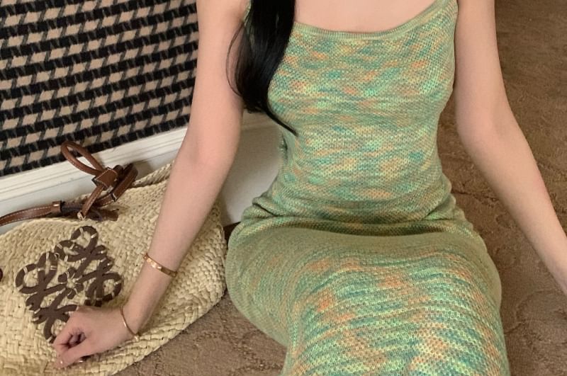 Melange Knit Camisole Top / High Rise Maxi Pencil Skirt