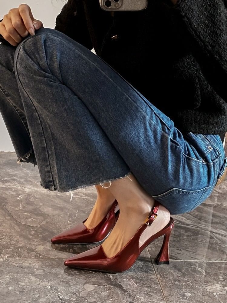 High Heel Buckled Slingback Pumps