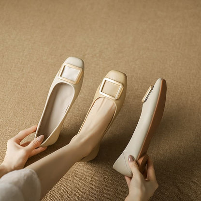 Square-Toe Buckled Flats