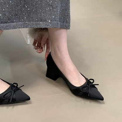 Chunky Heel Bow Pumps