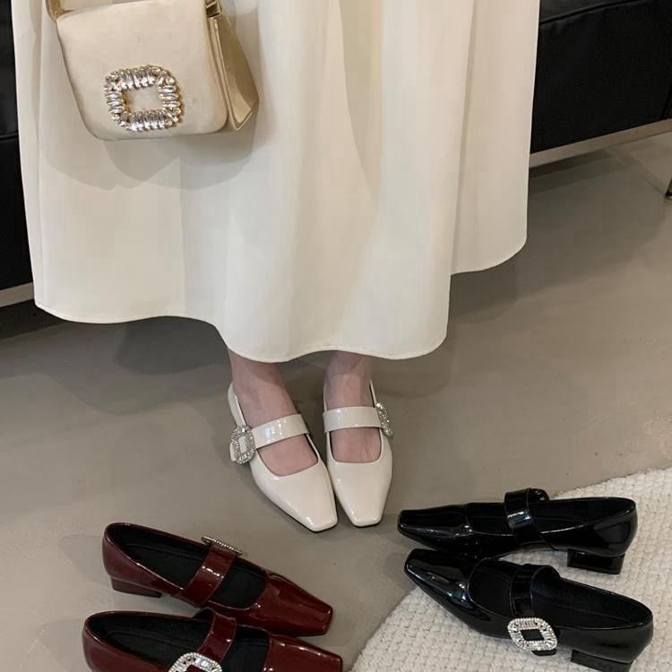 Low Heel Rhinestone Buckle Mary Jane Pumps