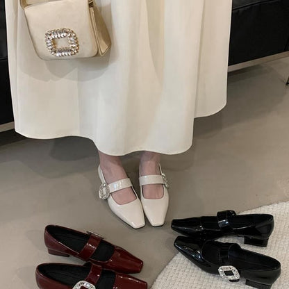 Low Heel Rhinestone Buckle Mary Jane Pumps