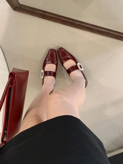 Low Heel Rhinestone Buckle Mary Jane Pumps