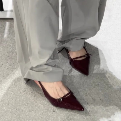 Low Heel Buckle Stiletto Heel Pumps