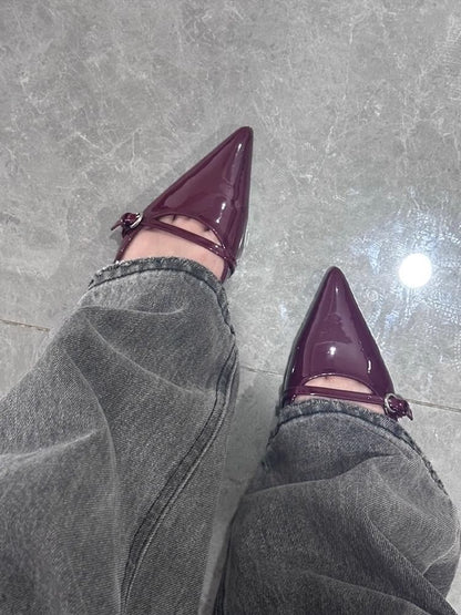 Low Heel Buckle Stiletto Heel Pumps