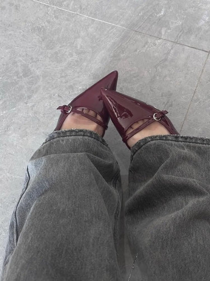 Low Heel Buckle Stiletto Heel Pumps