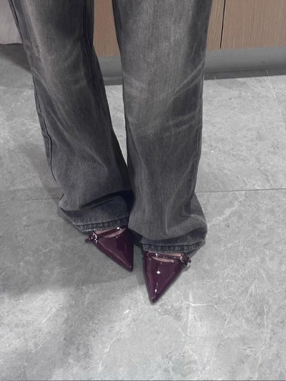 Low Heel Buckle Stiletto Heel Pumps