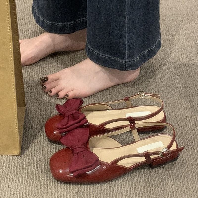 Low Heel Bow Slingback Sandals