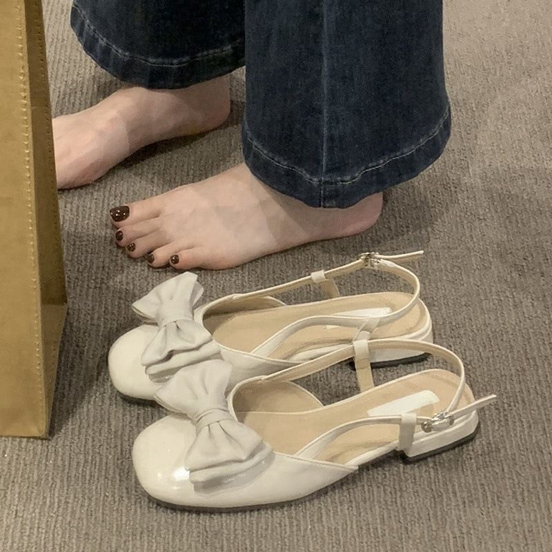 Low Heel Bow Slingback Sandals