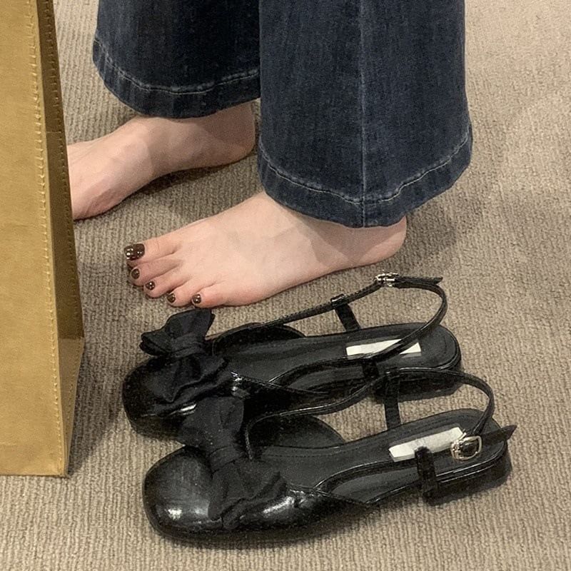 Low Heel Bow Slingback Sandals