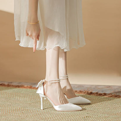 Strap Sandals Faux Stiletto Pearl Heel Bow