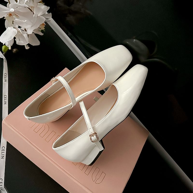 Square Toe Chunky Heel Mary Jane Shoes