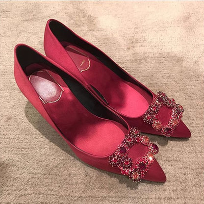 Pointed Rhinestone Kitten Heel Pumps