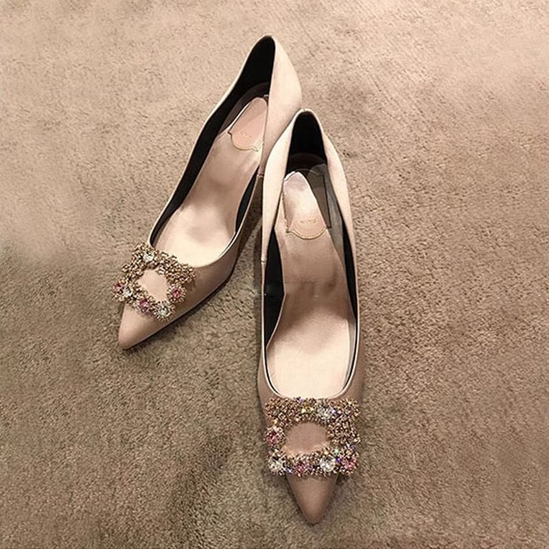 Pointed Rhinestone Kitten Heel Pumps
