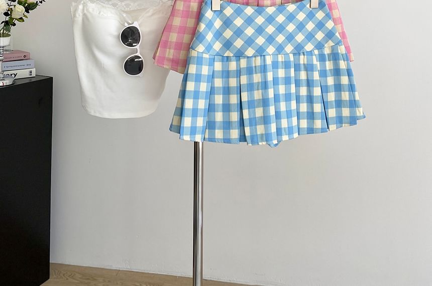 Plaid Pleated High-Rise Mini Skater Skirt