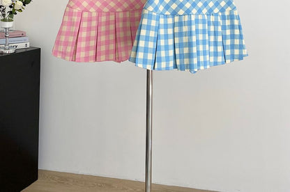 Plaid Pleated High-Rise Mini Skater Skirt