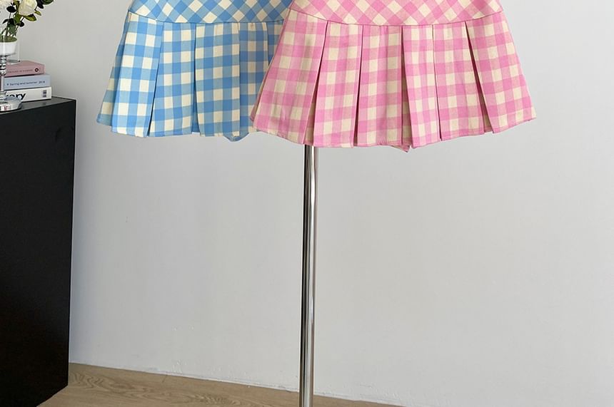 Plaid Pleated High-Rise Mini Skater Skirt