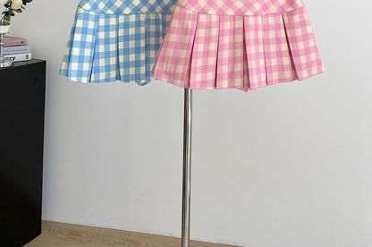 Plaid Pleated High-Rise Mini Skater Skirt
