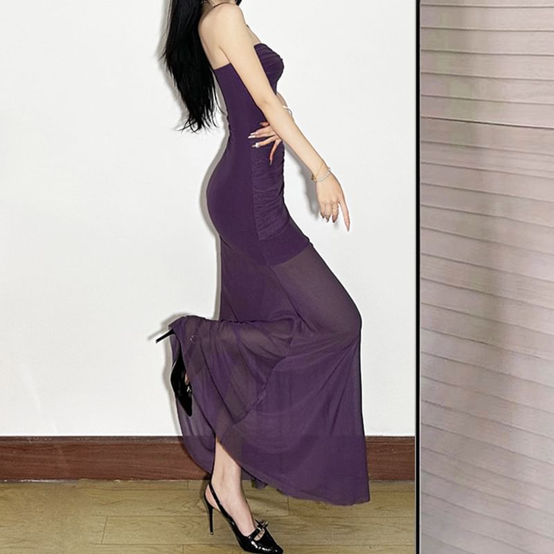 Strapless Glitter Sheath Maxi Dress