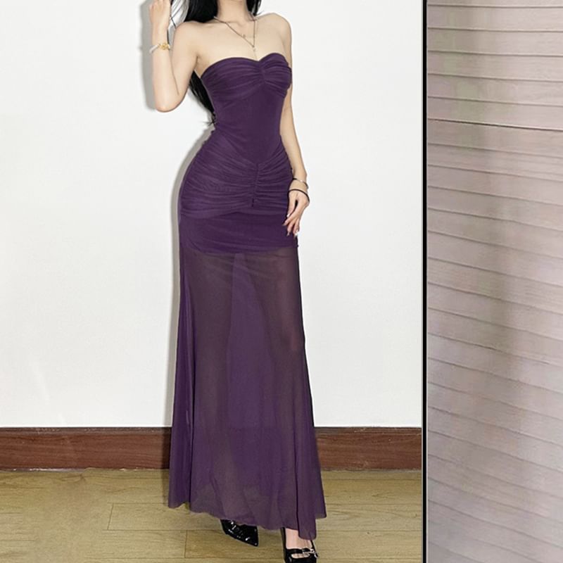 Strapless Glitter Sheath Maxi Dress