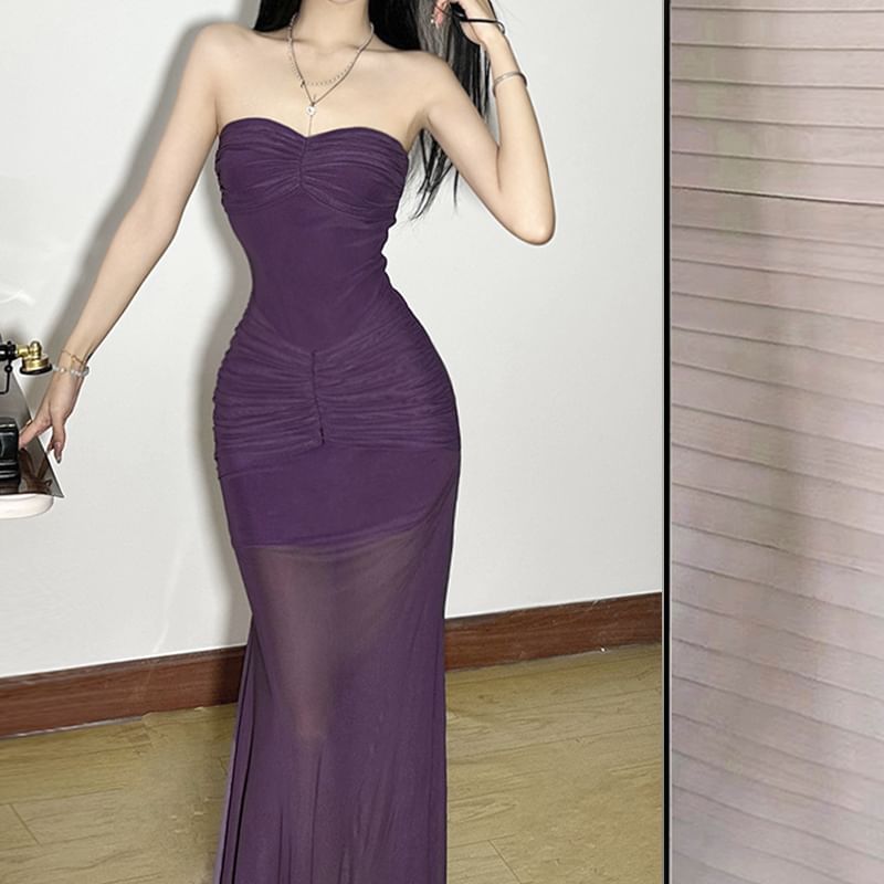 Strapless Glitter Sheath Maxi Dress